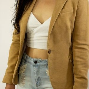 Zara - Brown Velvet and Leather Blazer